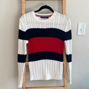 Tommy Hilfiger Red, Navy, and White Striped Sweater